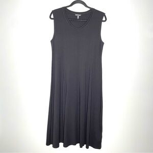 Eileen Fisher Tencel Jersey Stretchy Sleeveless Midi Dress V-Neck Black Size S